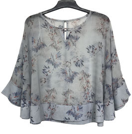 Women Fashion Ruffle Sleeve Chiffon Blouse Flower Printing Color Polyester Material