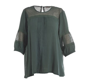 Long Sleeve Plus Size Ladies' Chiffon Tops With Mesh Combined-Nice Figure Shape