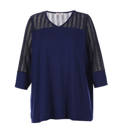 Casual Fashion Ladies Blouse With V Neck Two Fabric With Plus Size Style