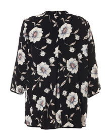 Black Color Womens Plus Size Blouses Flower Print Ladies V Collar Shirt Neck