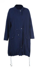 Plus Size Long Cool Womens Coats With Buttons And Elastic In Hem Navy Color