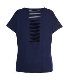 Summer Navy V Neck Leisure Blouse With Special Back Cut Design Regular Clothing Length