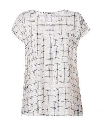 Customized Plus Size Checkered Shirt Stylish Loose Tops In Natural Linen Fabric