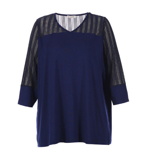 Casual Fashion Ladies Blouse With V Neck Two Fabric With Plus Size Style